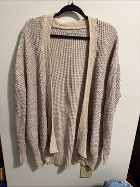 Urban Outfitters Cream Waffle-Knit Open Cardigan